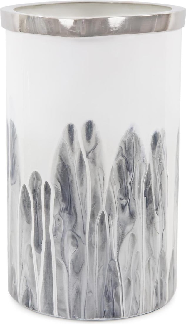 Howard Elliott 24 Inch Nickel Polished Albrecht Glass Vase: Howard Elliott 24 Inch Nickel Polished Albrecht Glass Vase Enhance your decor with this stunning white thin-necked glass vase from Howard Elliott. Crafted from durable aluminum and glass, this unique 