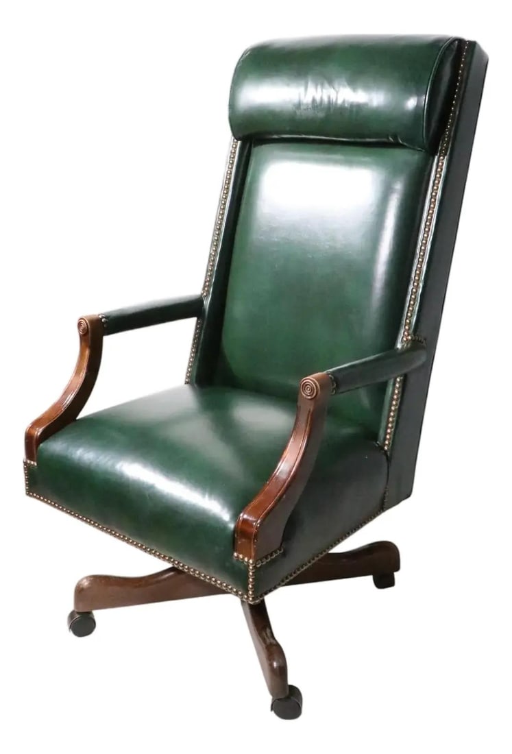 Green Leather Judge Style Swivel Tilt Desk Chair (1 of 10)