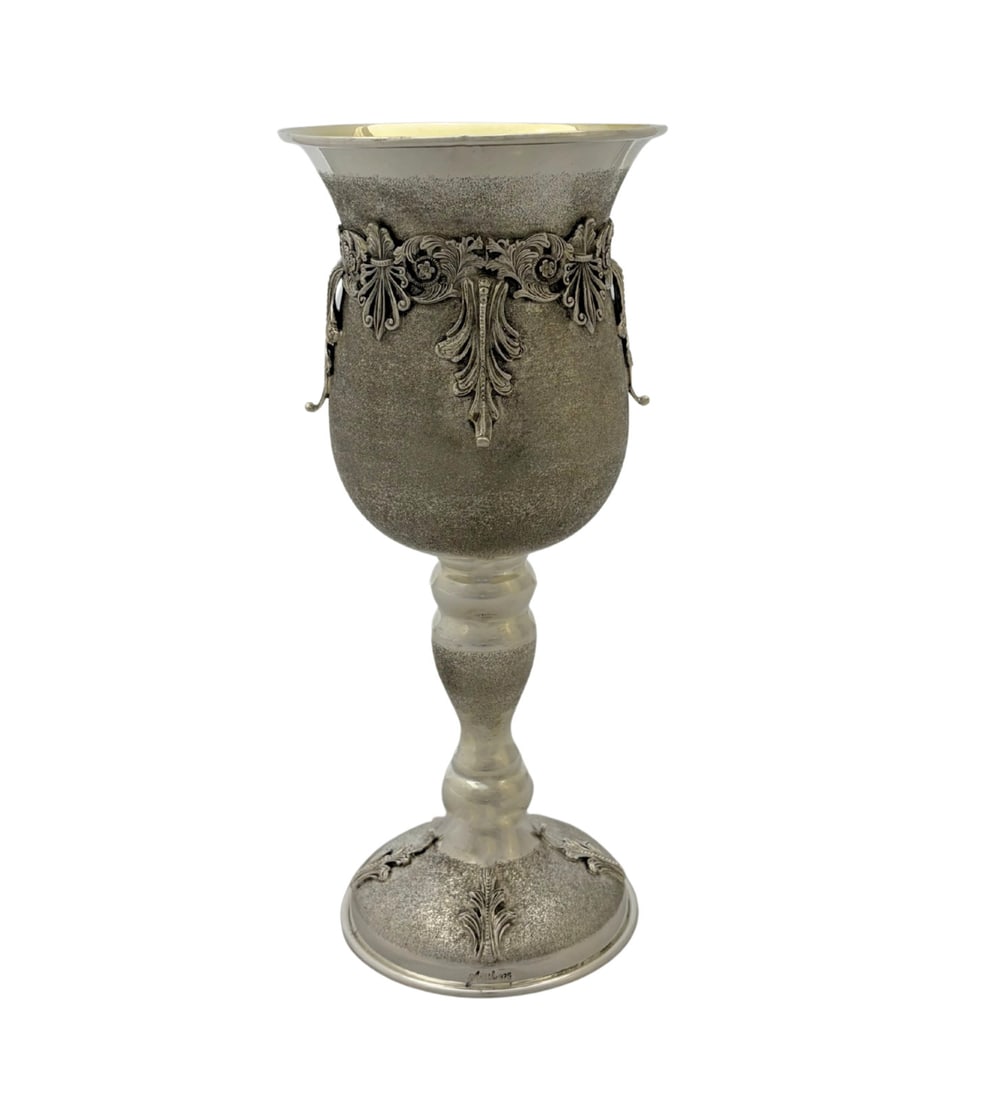 925 Sterling Silver Eliyahu Cup Handmade Leaf Applique Gilded (1 of 3)