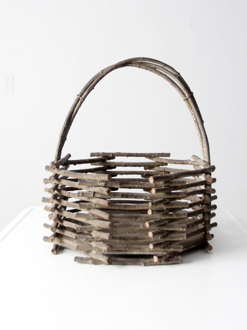 Rustic Vintage Adirondack Twig Basket with Bentwood Handle (1 of 16)