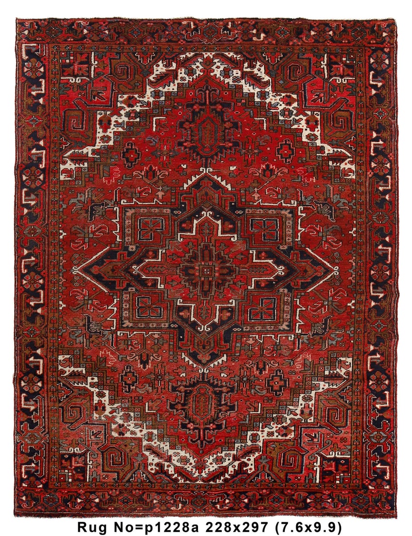 Handwoven Persian Heriz Rug 7.6 x 9.9 Wool Area Rug: Handwoven Persian Heriz Rug 7.6 x 9.9 Wool Area Rug Free continental US Shipping Enhance your living space with this exquisite 7.6 x 9.9 Persian Heriz rug, a true masterpiece of Persian craftsmanship.