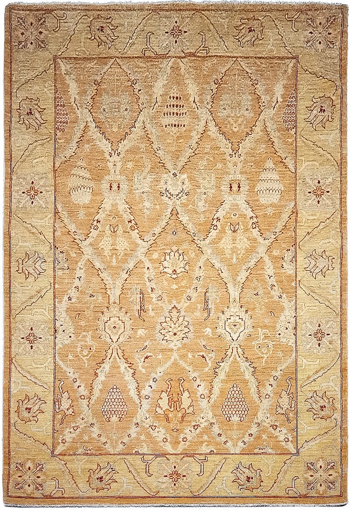 5.7 x 7.10 Apricot Chobi Peshawar Handwoven Wool Rug: 5.7 x 7.10 Apricot Chobi Peshawar Handwoven Wool Rug Free continental US Shipping Enhance your space with this exquisite 5.7 x 7.10 Apricot Chobi Peshawar Rug, a perfect fusion of traditional craftsma
