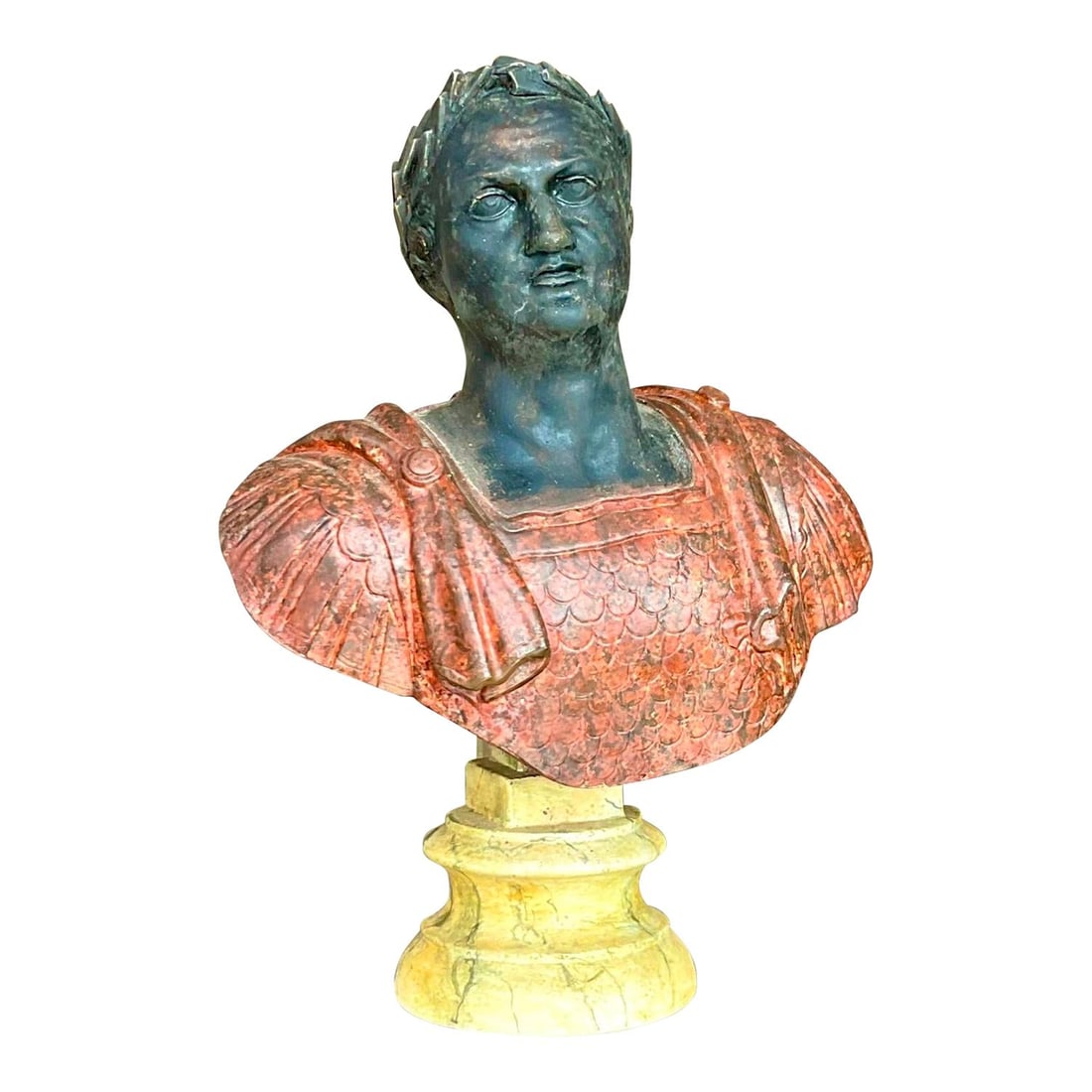 Vintage Hand Painted Amber Plaster Bust of a Man: Vintage Hand Painted Amber Plaster Bust of a Man Enhance your decor with this Vintage Plaster Hand Painted Bust of a Man. This expertly crafted piece features rich details that bring timeless elegance