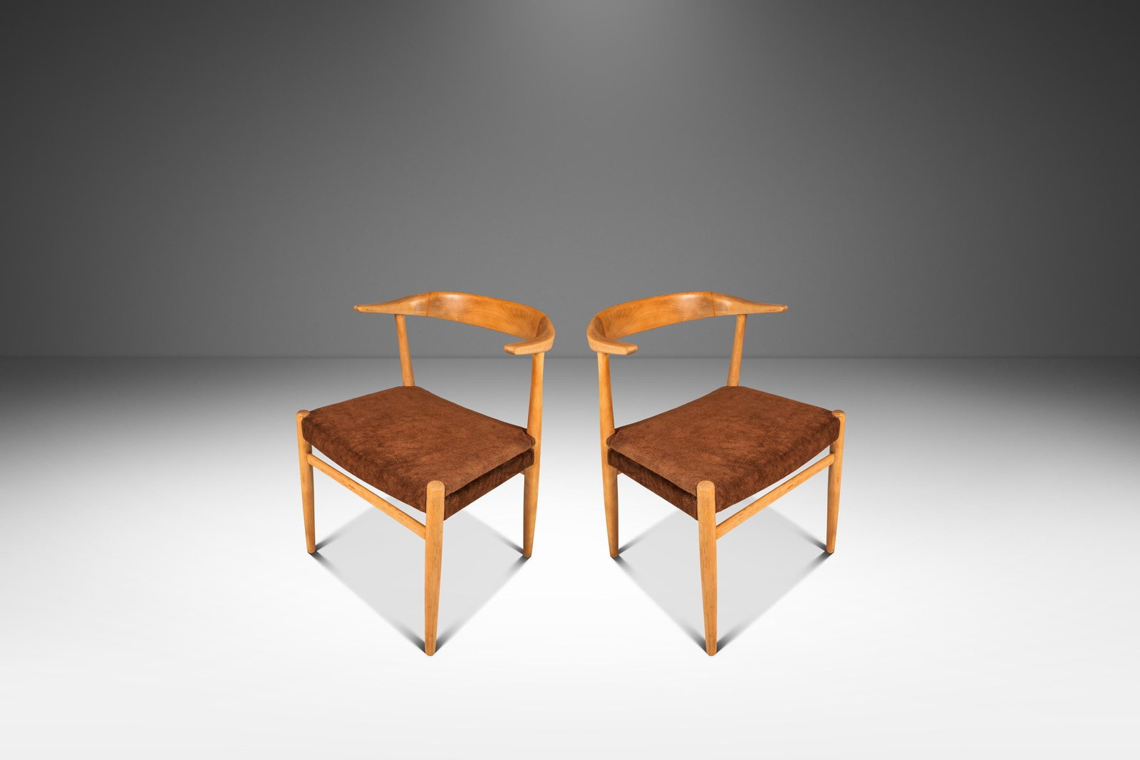 Pair of 1950s Beech and Suede Horn Chairs by Folke Ohlsson for DUX Sweden: Pair of 1950s Beech and Suede Horn Chairs by Folke Ohlsson for DUX Sweden This is a rare set of two mid-century Scandinavian Modern "Horn" accent armchairs designed by Folke Ohlsson for DUX, Sweden, c
