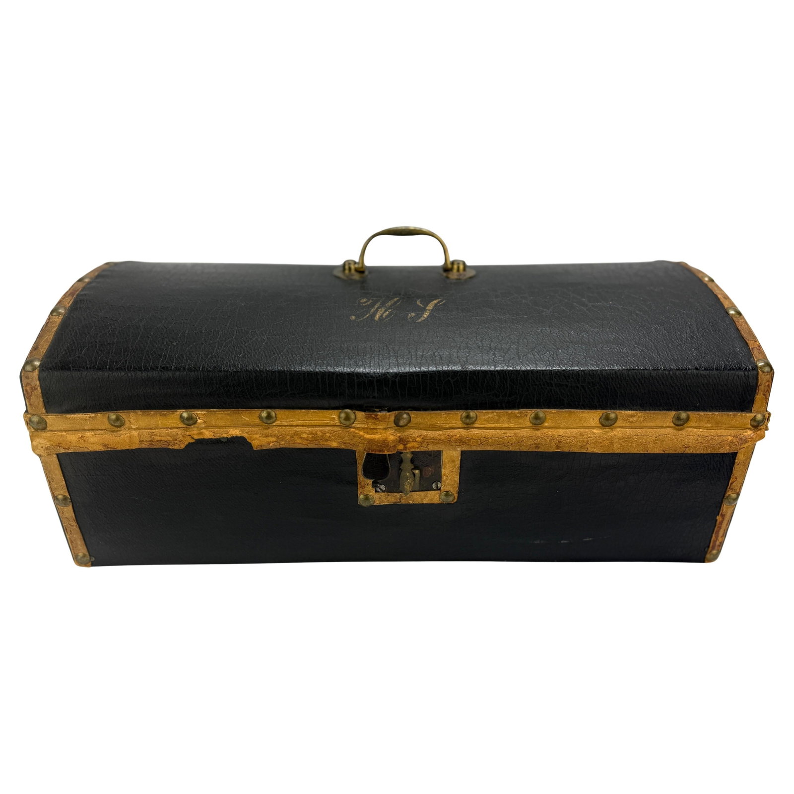 1850 American Colonial Leather Document Box with Monogram H S (1 of 10)