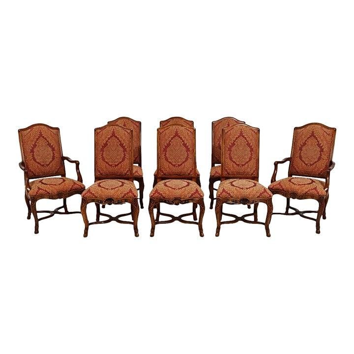 Set of 8 Burgundy and Gold Louis XV Style Dining Chairs (1 of 10)