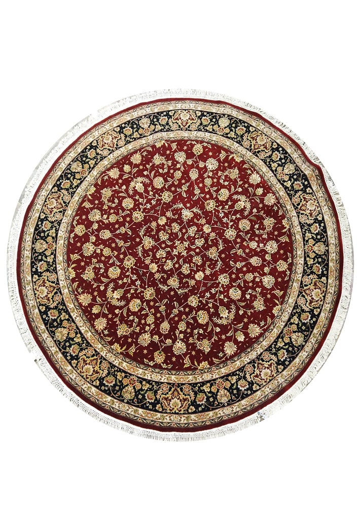 Luxurious 8.2 x 8.1 Round Hand-Knotted Wool Silk Rug: Luxurious 8.2 x 8.1 Round Hand-Knotted Wool Silk Rug Free continental US Shipping Enhance your living space with this exquisite round rug, meticulously crafted from a luxurious blend of wool and silk.