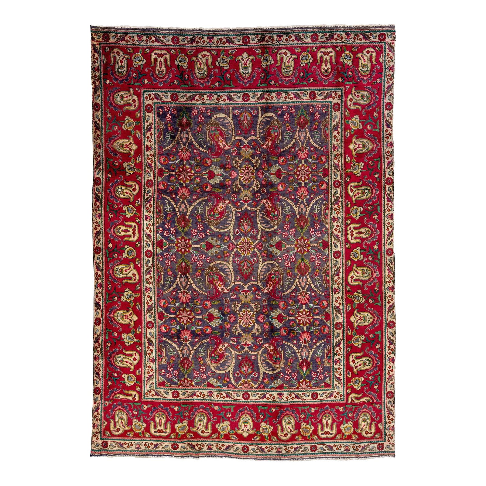 Vintage Persian Tabriz Hand-Knotted Wool Rug Blue Floral Design 6'9 x 9'9: Vintage Persian Tabriz Hand-Knotted Wool Rug Blue Floral Design 6'9 x 9'9 This exquisite vintage Persian Tabriz rug features a stunning blue field adorned with a vibrant all-over floral motif. Hand-kn
