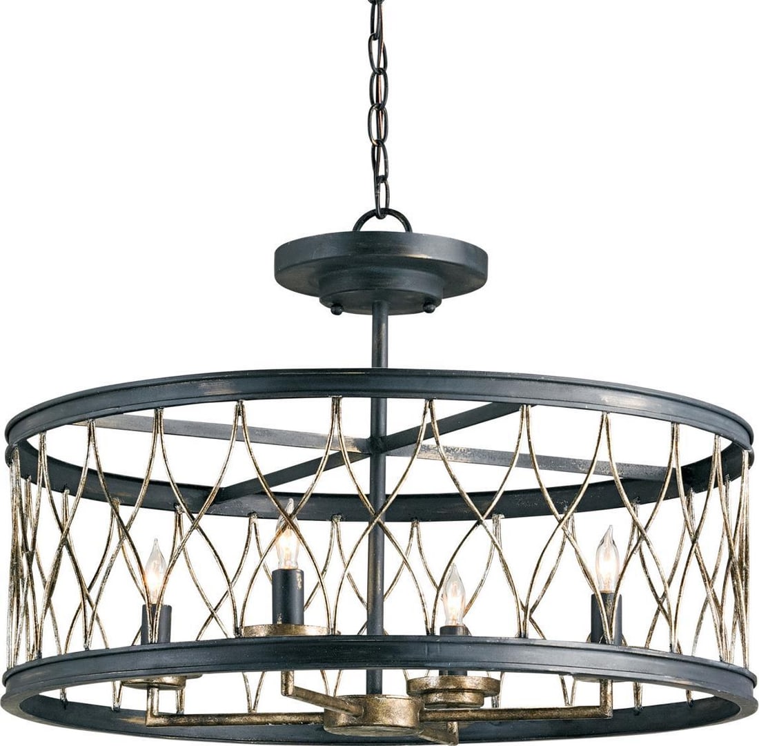 Currey Crisscross Black Wrought Iron Ceiling Chandelier 4 Bulb Semi-Flush Mount (1 of 2)