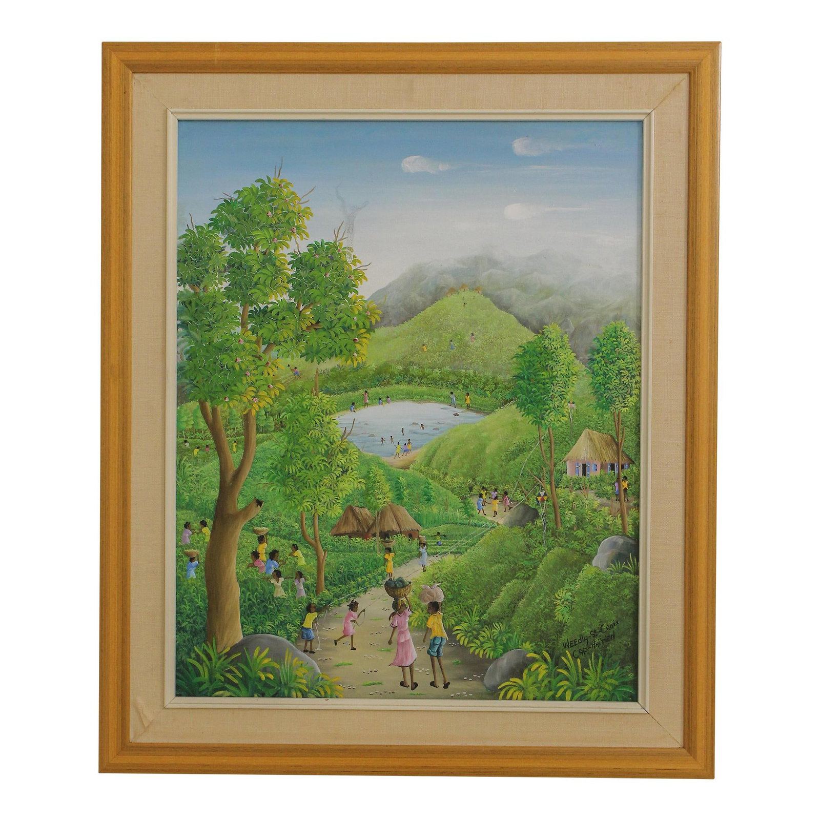 Vibrant Haitian School Oil Painting on Canvas 21 x 25 Gold Frame (1 of 10)