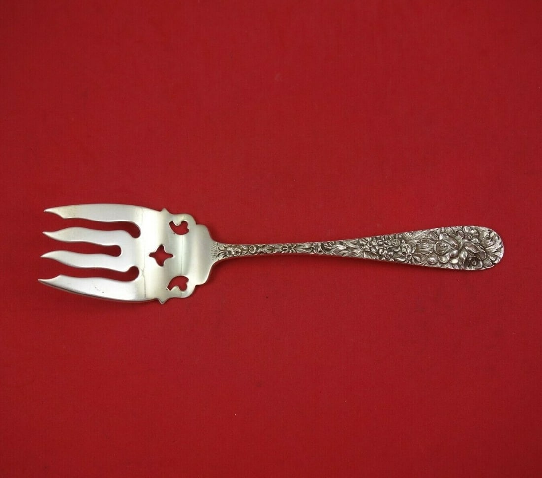 Stieff Rose Sterling Silver Pierced Fish Serving Fork 8 7/8" Antique (1 of 2)