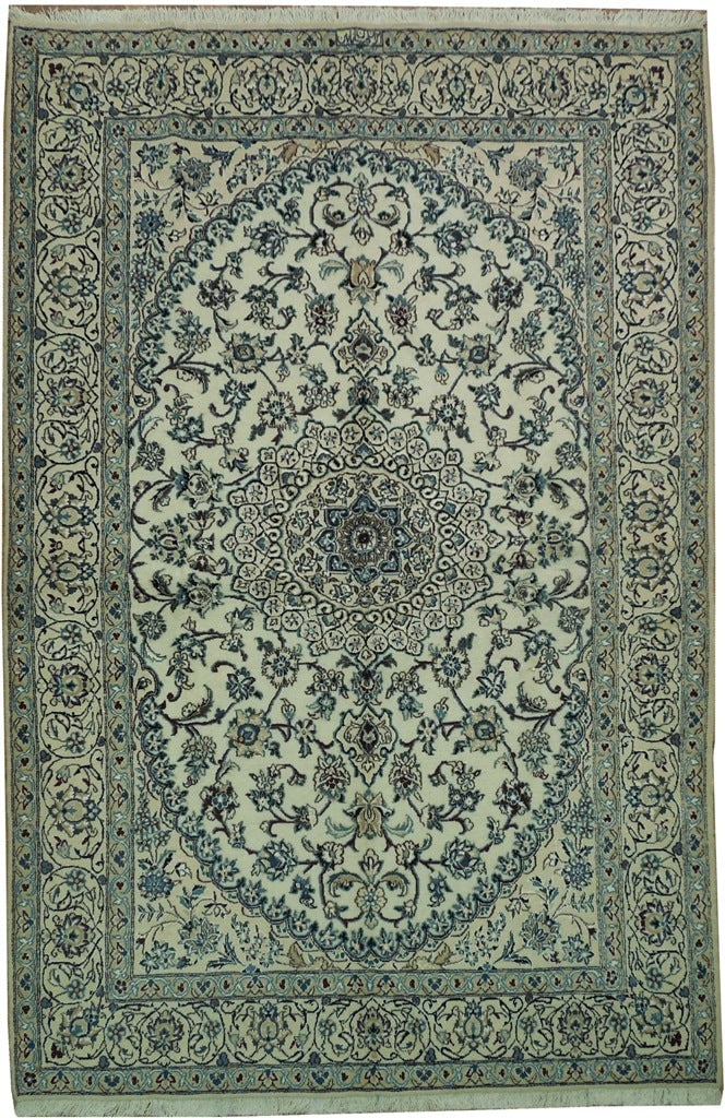 Signed Persian Nain Rug 5 x 8 ft 9La Wool Silk Hand Knotted Iran: Signed Persian Nain Rug 5 x 8 ft 9La Wool Silk Hand Knotted Iran Free continental US Shipping This 5 x 8 foot signed Persian Nain rug from Iran is a hand-knotted piece crafted with premium Kork wool a