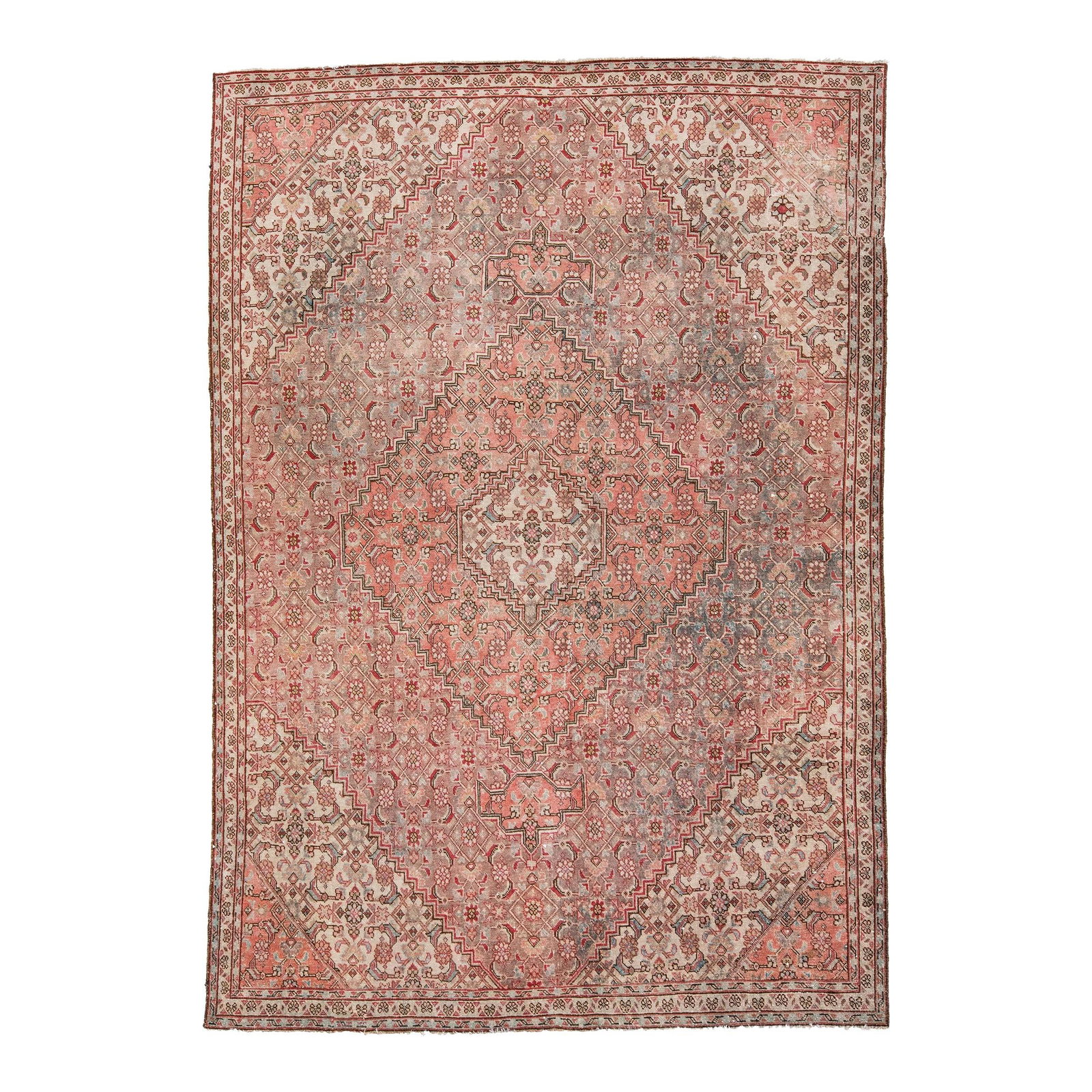 Vintage Persian Tabriz Handmade Floral Peach Wool Rug 6'7 x 8'11: Vintage Persian Tabriz Handmade Floral Peach Wool Rug 6'7 x 8'11 Enhance your living space with this exquisite vintage Persian Tabriz rug, meticulously handmade and featuring a charming shabby chic de