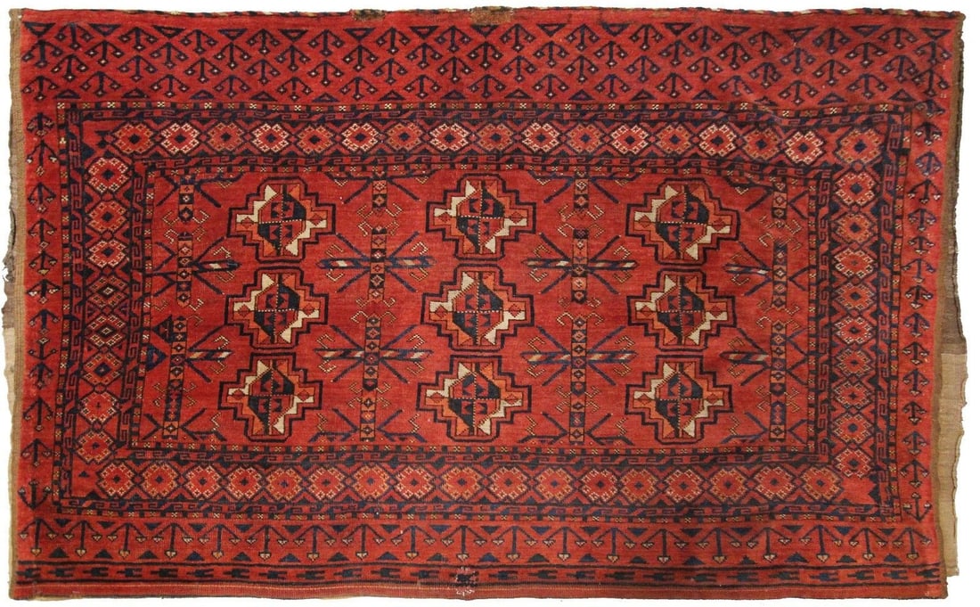 Antique Turkoman Wool Geometric Area Rug 3x5 ft (1 of 8)