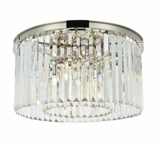 Sydney 8-Light Crystal Flush Mount Chandelier Polished Nickel 26 inch: Sydney 8-Light Crystal Flush Mount Chandelier Polished Nickel 26 inch This contemporary flush mount chandelier features high-quality clear crystals and a polished nickel frame, offering a modern and e