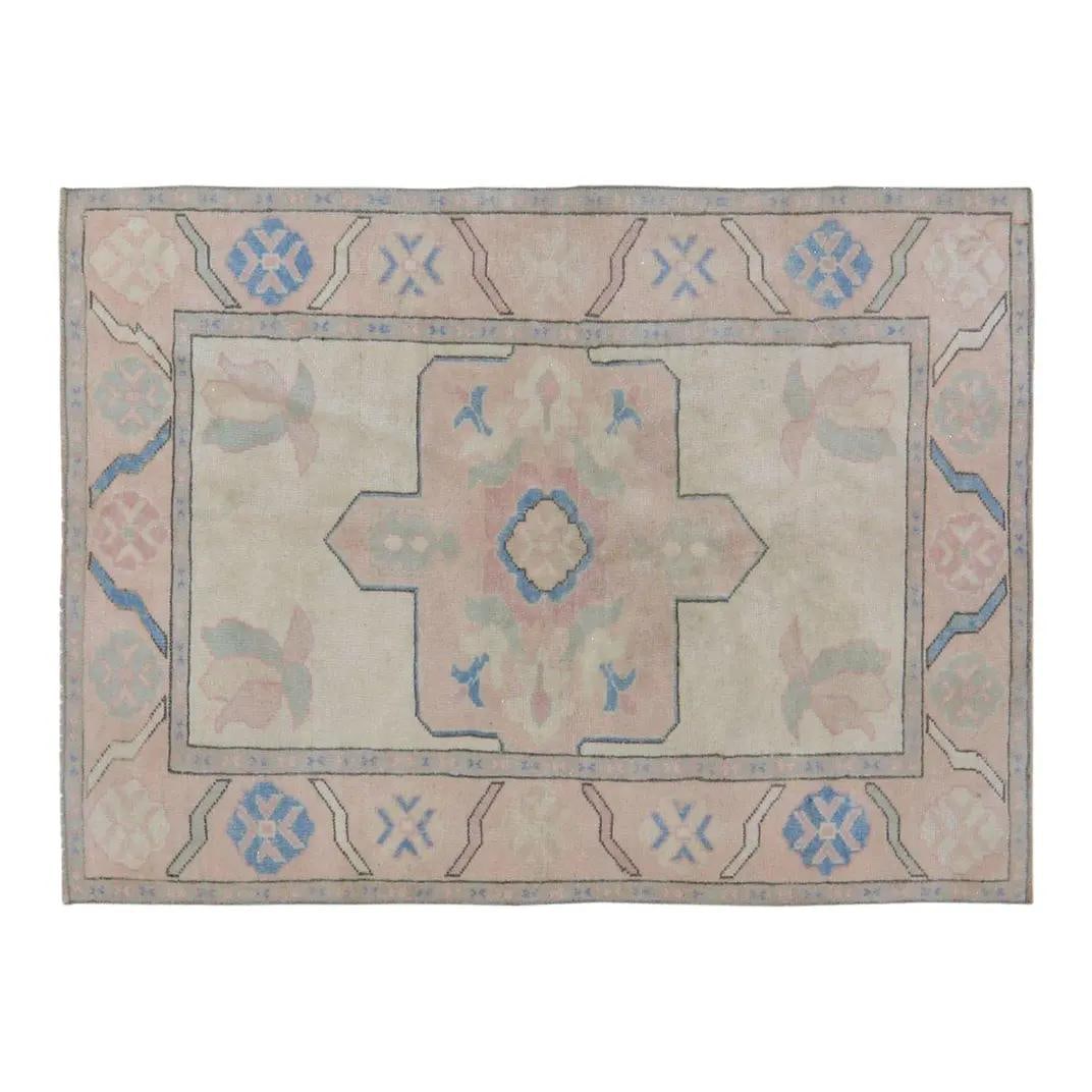 Hand-Knotted Anatolian Wool Area Rug 3'8" x 5'4" Vintage Design: Hand-Knotted Anatolian Wool Area Rug 3'8" x 5'4" Vintage Design This vintage Turkish Anatolian wool rug is hand-knotted using traditional techniques, showcasing expert craftsmanship and a timeless des