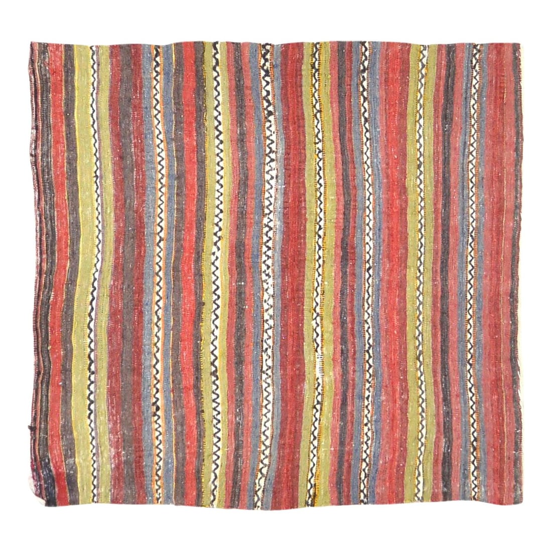 Turkish Wool Hand Knotted Kilim Rug 3'6x3'7 Red: Turkish Wool Hand Knotted Kilim Rug 3'6x3'7 Red This vintage Turkish hand-knotted kilim is crafted from wool using traditional rug-making techniques, offering a blend of classic artistry and modern de