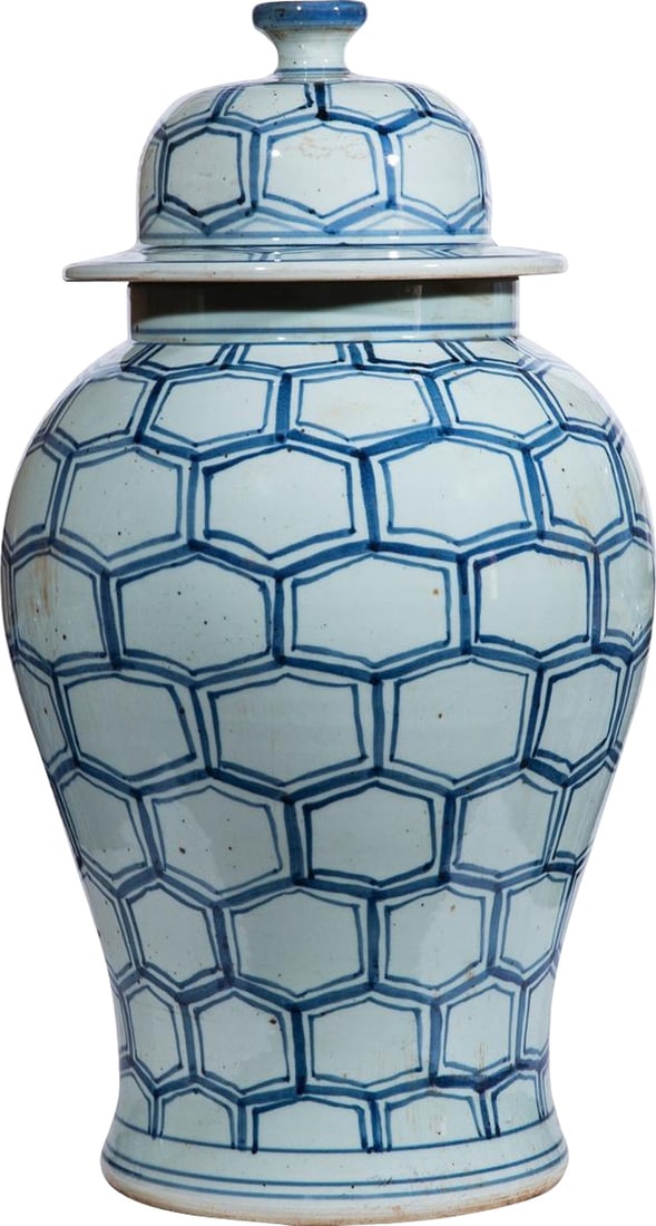 Hand-Crafted Chinoiserie Blue White Temple Jar 22H: Hand-Crafted Chinoiserie Blue White Temple Jar 22H Enhance your decor with this stunning Blue & White Temple Jar, a perfect embodiment of Chinoiserie style. Hand-crafted from high-quality ceramic, thi