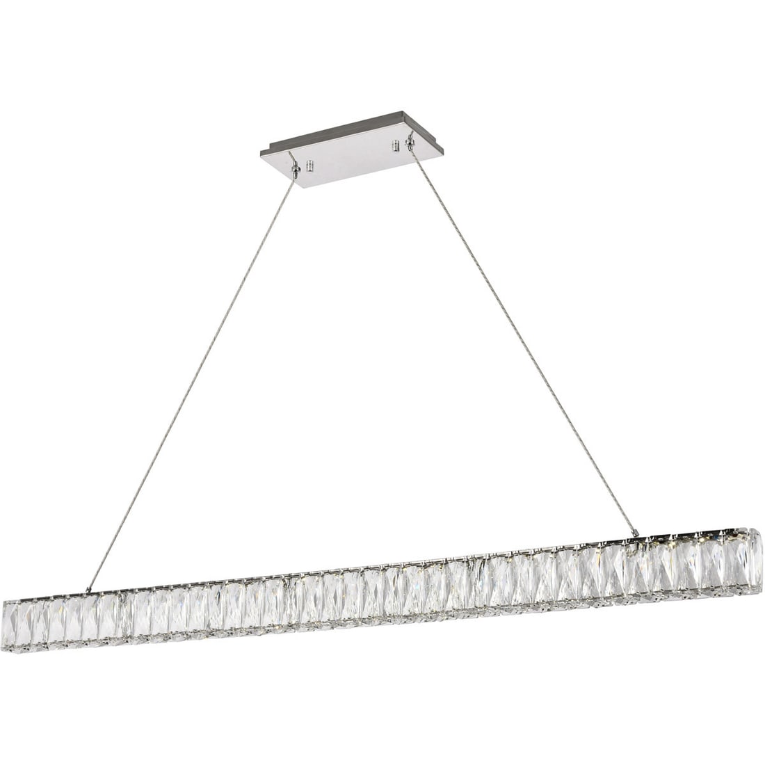 Monroe Chrome Crystal LED Chandelier 47.6 in: Monroe Chrome Crystal LED Chandelier 47.6 in This modern crystal chandelier features a sleek chrome finish and integrated LED lighting, making it an elegant addition to dining rooms, kitchens, or livi