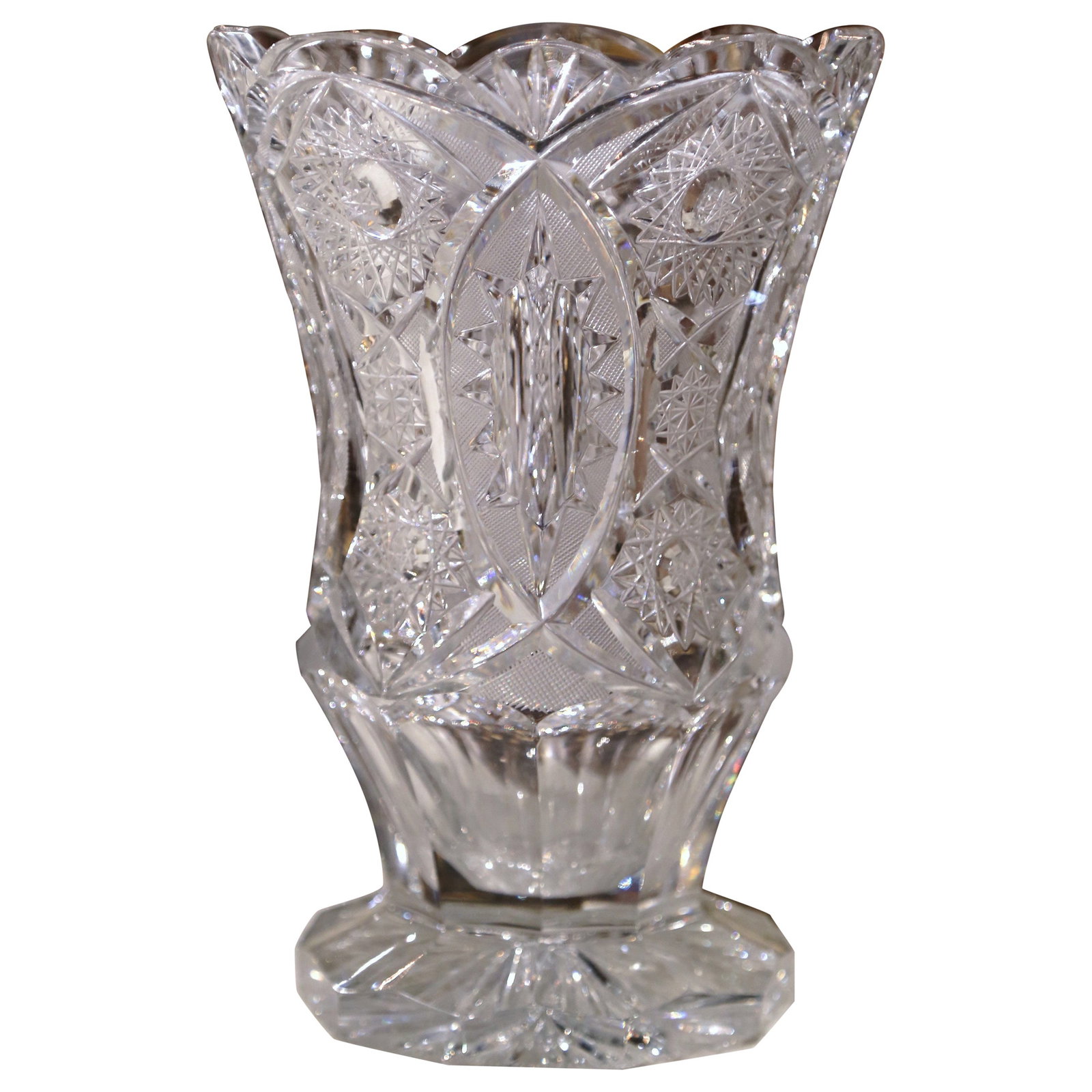 French Neoclassical Cut Crystal Vase with Floral and Geometric Etching (1 of 7)