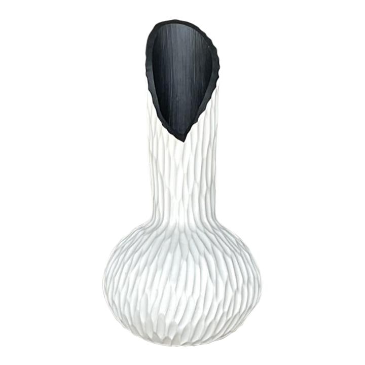 Vintage Boho White Ribbed Pottery Vase: Vintage Boho White Ribbed Pottery Vase Enhance your home decor with this Vintage Boho Ribbed Studio Pottery Vase. This exquisite piece features a unique ribbed texture that embodies artisanal charm, m