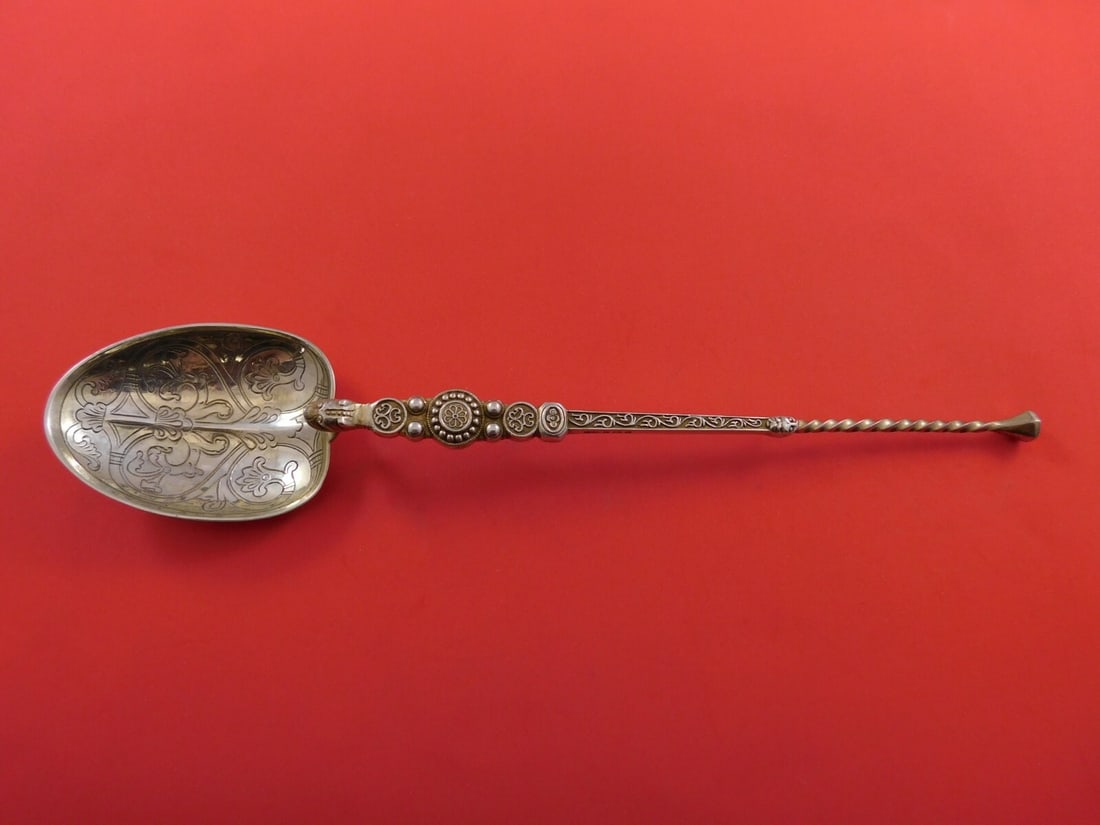 Victorian Sterling Silver Vermeil Coronation Spoon 10 Inches 1901: Victorian Sterling Silver Vermeil Coronation Spoon 10 Inches 1901 This exquisite English Victorian Coronation Spoon is crafted from sterling silver with a vermeil finish, dating back to 1901. The spoo