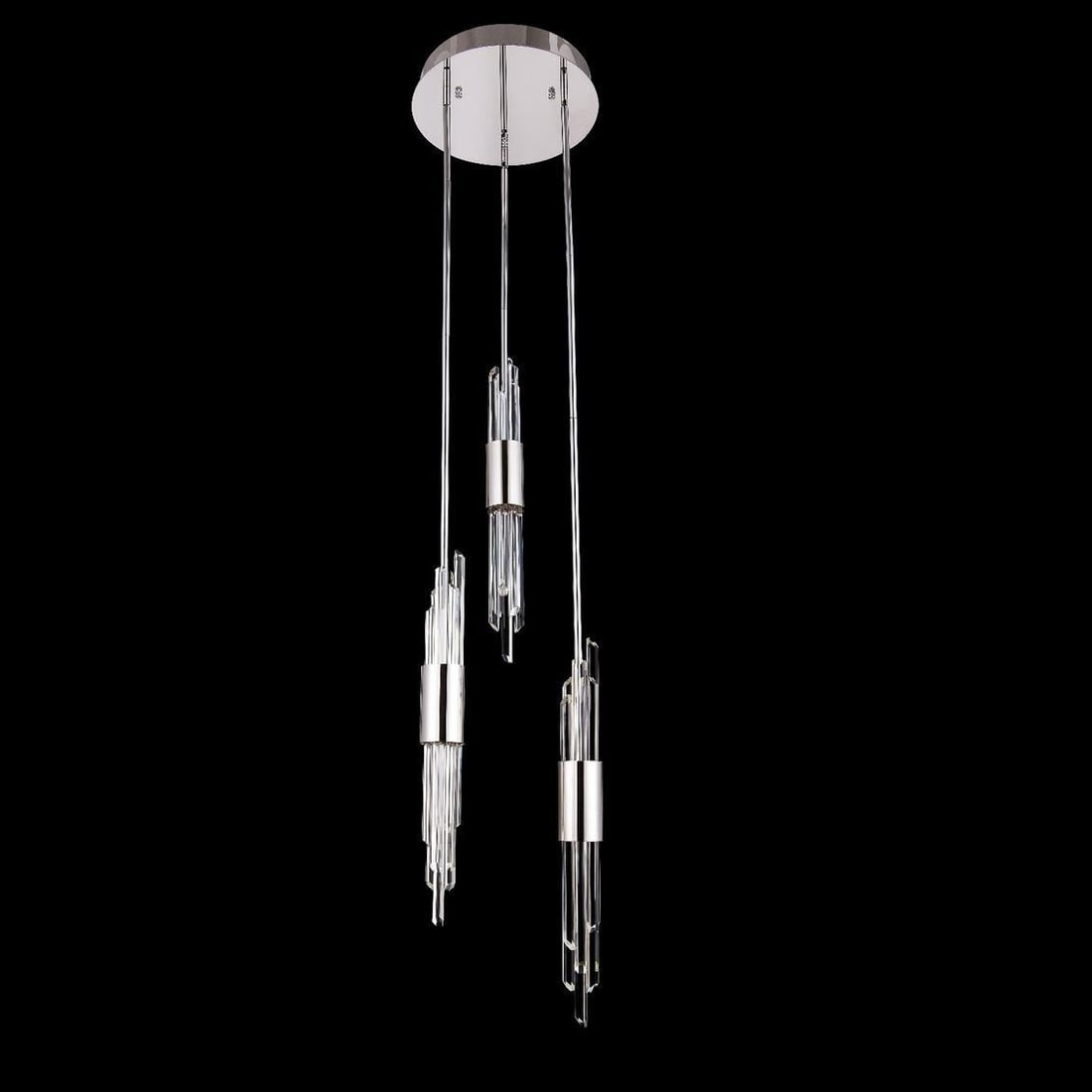 Kalco Lucca Modern Chrome 3-Light Foyer Light with Crystals: Kalco Lucca Modern Chrome 3-Light Foyer Light with Crystals Illuminate your space with this stunning Modern Chrome Foyer Light, designed to add a touch of elegance to any entryway. This multi-drop fix