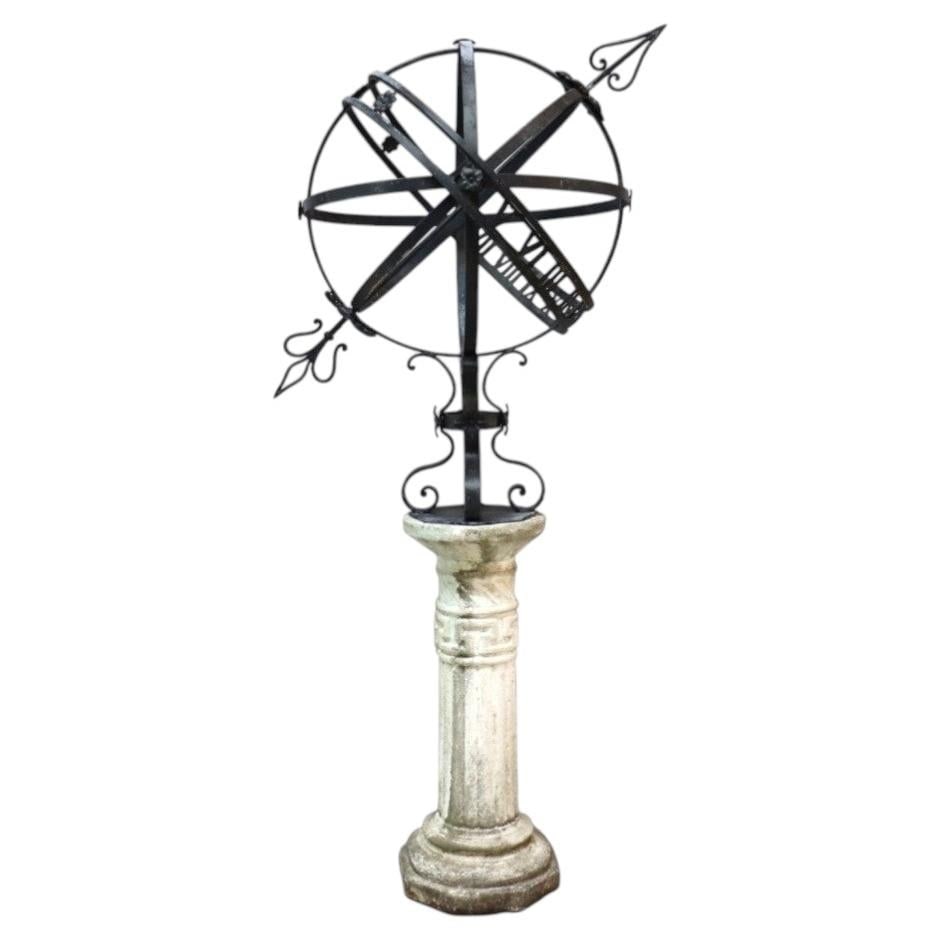 Wrought Iron Armillary Sphere Sundial on Hardstone Pedestal c1920 (1 of 13)