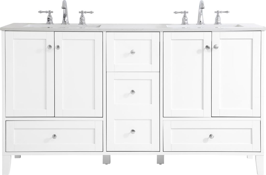 Elegant Lighting 60 Inch White Double Vanity Brushed Nickel Finish: Elegant Lighting 60 Inch White Double Vanity Brushed Nickel Finish Elevate your bathroom space with this stunning 60" white double vanity, designed in a transitional style that complements various dec