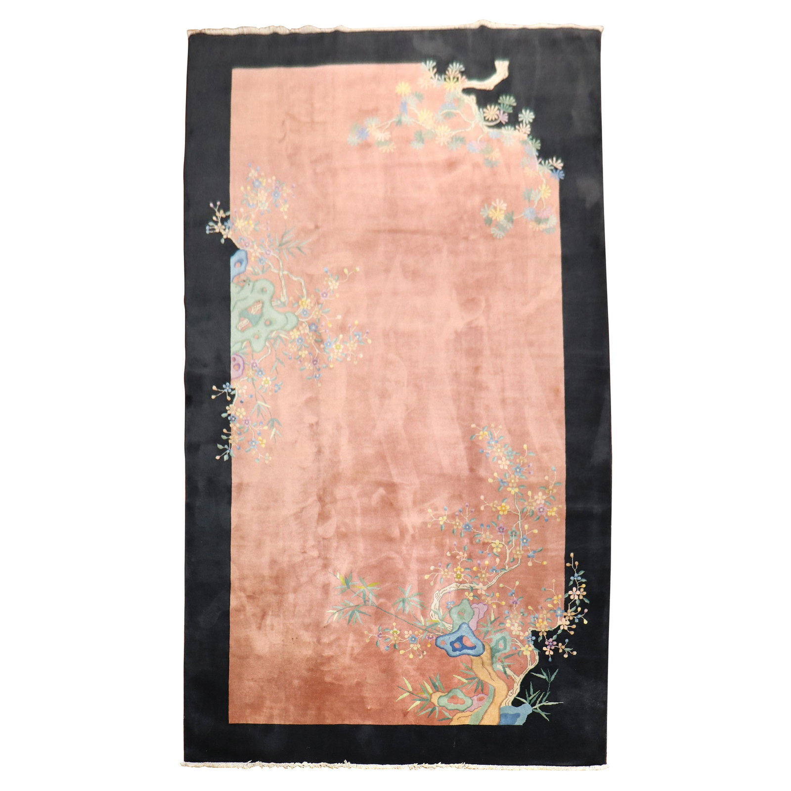 Chinese Art Deco Wool Carpet 7'6'' x 14'5'' Floral Design: Chinese Art Deco Wool Carpet 7'6'' x 14'5'' Floral Design Discover the exquisite charm of this early 20th century Chinese Art Deco carpet, featuring an enchanting floral design. This stunning piece is