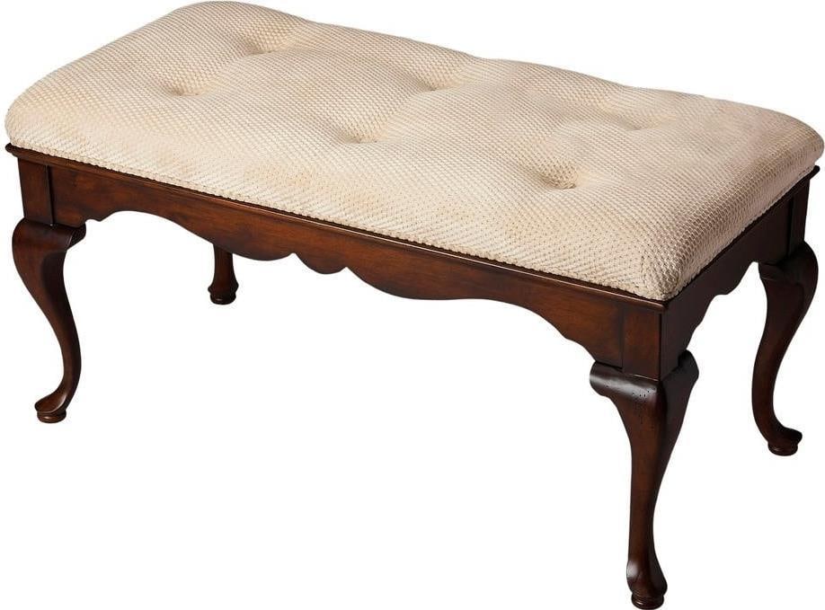 Grace Collection Brown Cherry Bench in Queen Anne Formal Style: Grace Collection Brown Cherry Bench in Queen Anne Formal Style This traditional Queen Anne bench features a formal style with a rectangular shape and is crafted from poplar, MDF, and cotton upholstery