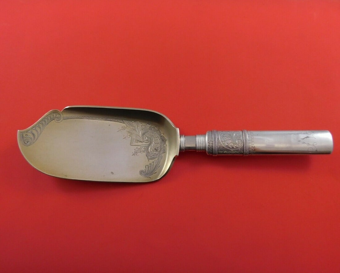 Gorham Sterling Silver Ice Cream Server Gold Washed Bright-Cut Design 9 3/4": Gorham Sterling Silver Ice Cream Server Gold Washed Bright-Cut Design 9 3/4" This exquisite ice cream server from Gorham is crafted from sterling silver, featuring a hollow handle and a bright-cut app
