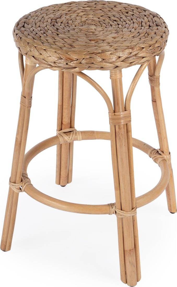 Butler Tobias Rattan Counter Stool Natural Hyacinth Transitional Style 24H: Butler Tobias Rattan Counter Stool Natural Hyacinth Transitional Style 24H Elevate your dining experience with the sophisticated Tobias Counter Stool, crafted from natural rattan water hyacinth. This 