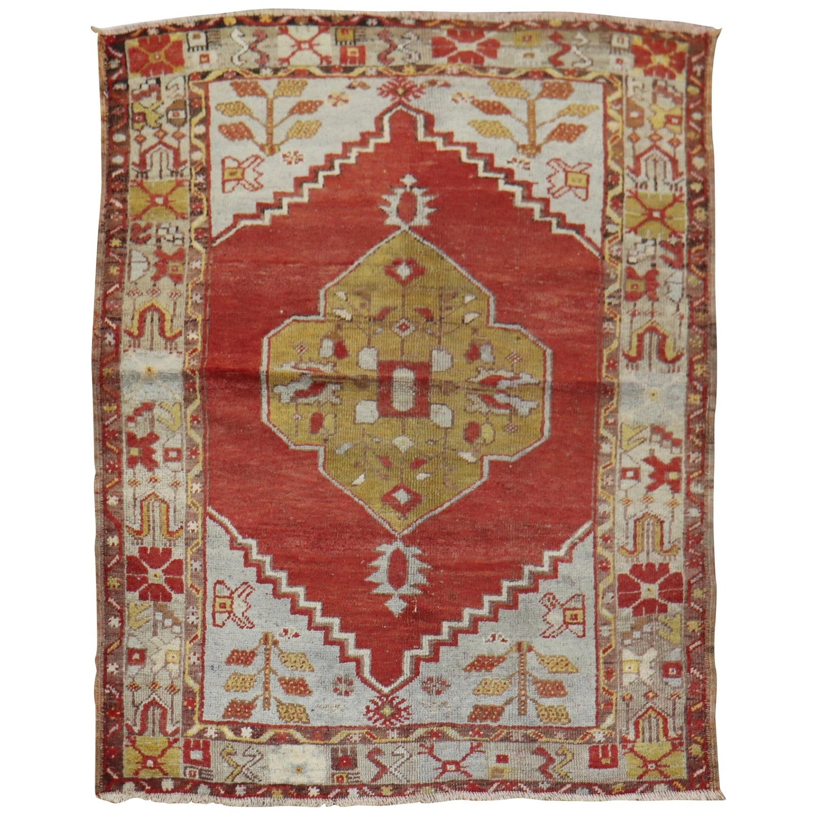 Hand-Woven Vintage Turkish Oushak Rug Red Wool 44 x 59 in: Hand-Woven Vintage Turkish Oushak Rug Red Wool 44 x 59 in This exquisite vintage Turkish Oushak rug features a vibrant red color, hand-woven from high-quality wool, making it a unique decorative piece