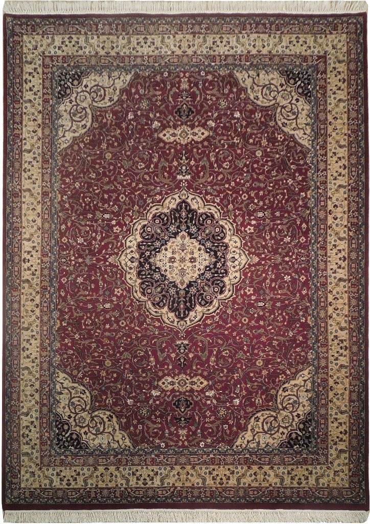 Handwoven 9x12 Maroon Mashad Area Rug from India (1 of 6)