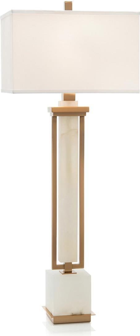 John-Richard Alabaster Buffet Lamp with Cotton Shade: John-Richard Alabaster Buffet Lamp with Cotton Shade Illuminate your space with this elegant Traditional Alabaster Table Lamp, designed in an English Traditional style. Standing at 41.50 inches tall, 