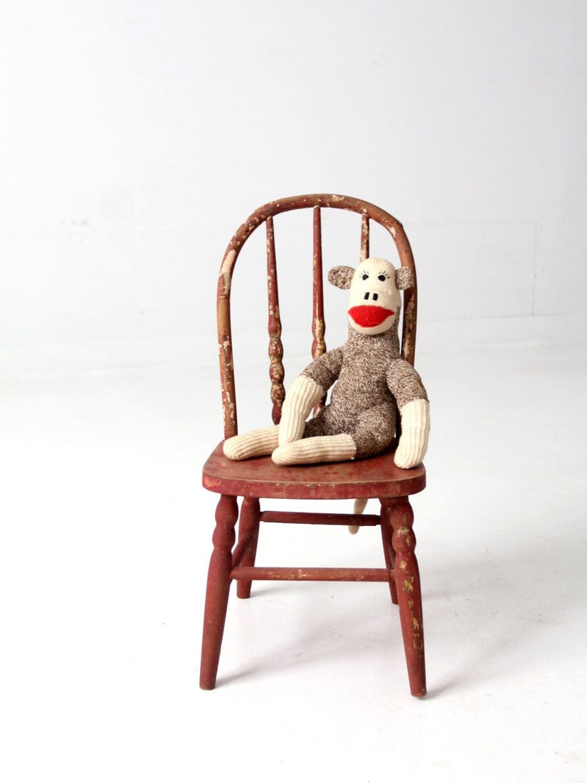 Early 20th Century Vintage Spindle Back Pink Kid's Chair (1 of 10)