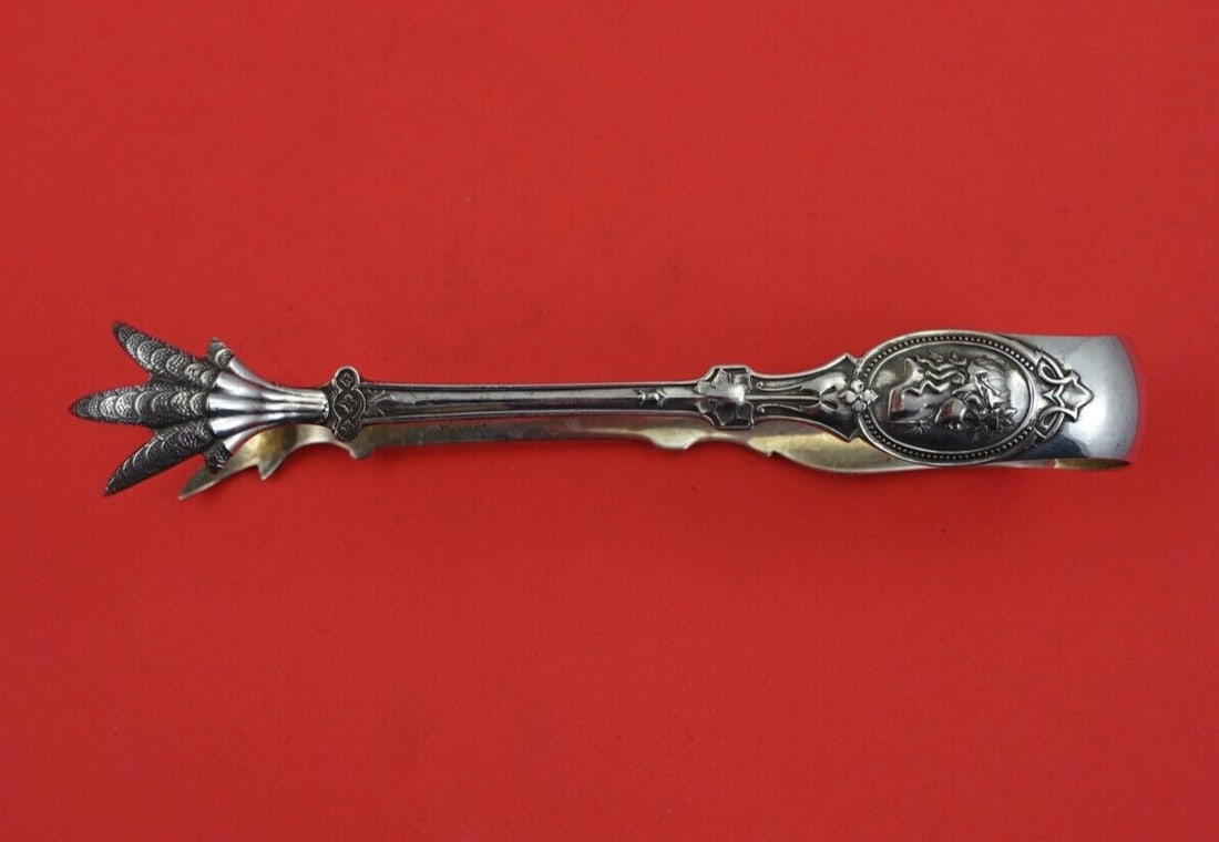 Hotchkiss & Schreuder Medallion Sterling Silver Sugar Tong 5 7/8" Monogrammed (1 of 2)