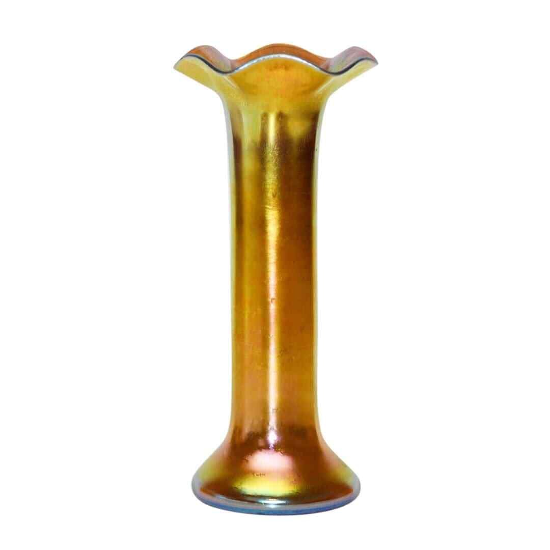 Steuben signed gold aurene ruffled trumpet art vase (1 of 3)