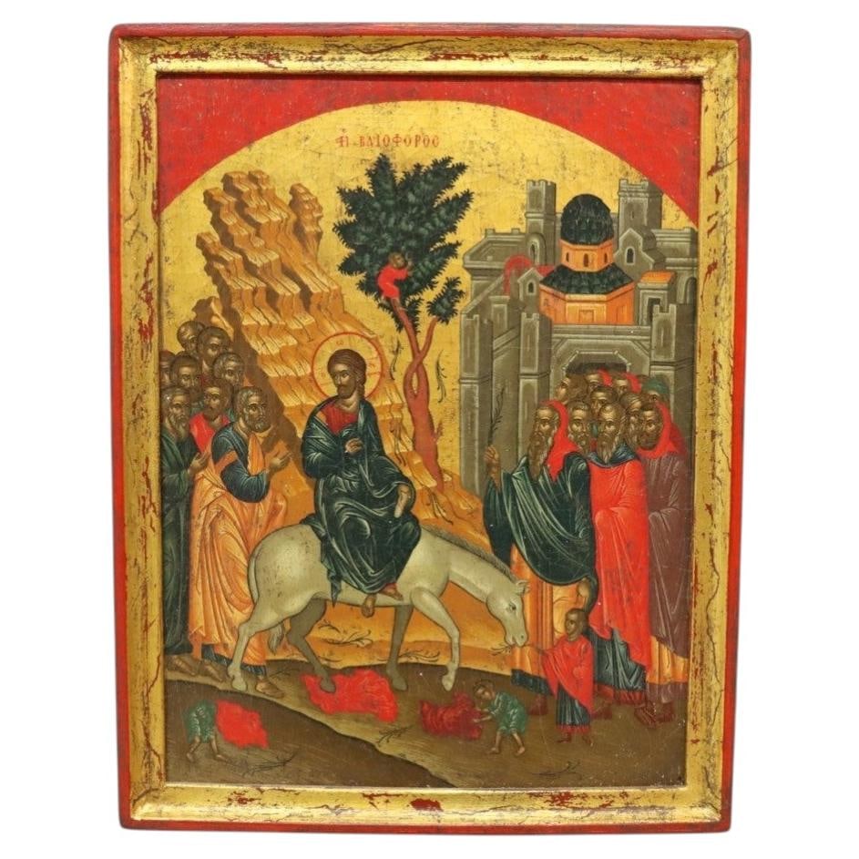 Russian Wood Icon Jesus Entering Jerusalem Gilt 20th Century (1 of 12)
