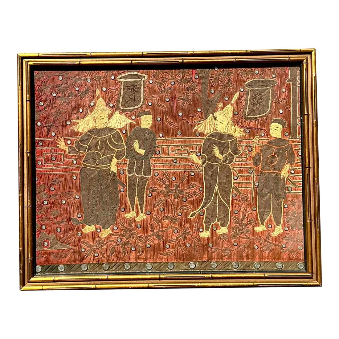 Framed Chinese Silk Embroidery Panel with Four Figures (1 of 10)