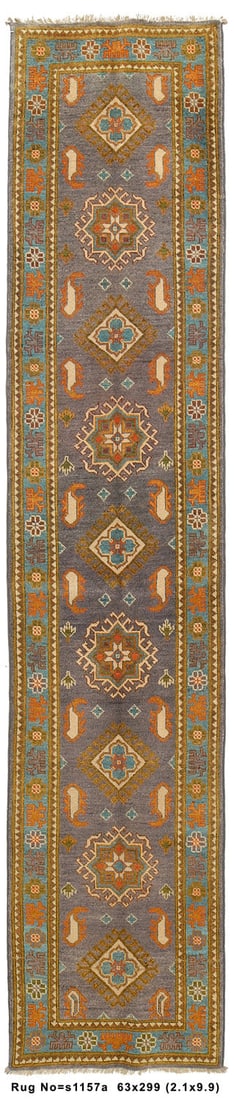 2.1 x 9.10 Kazak Runner Rug Handmade Wool Elegant Design: 2.1 x 9.10 Kazak Runner Rug Handmade Wool Elegant Design Free continental US Shipping Introduce timeless charm to your home with this exquisite 2'1" x 9'10" Narrow Handmade Long Kazak Rug. Crafted by 