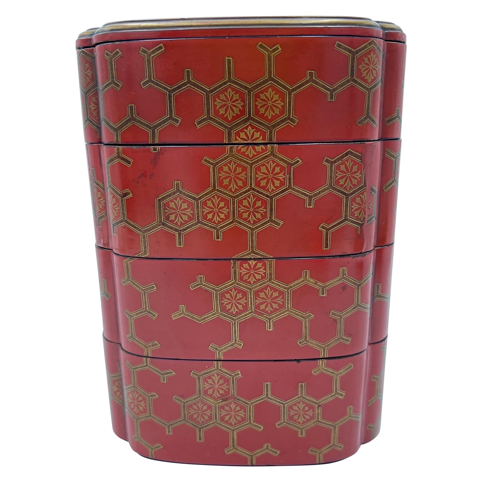 Antique Japanese 4-Tier Red Lacquerware Bento Box (1 of 8)