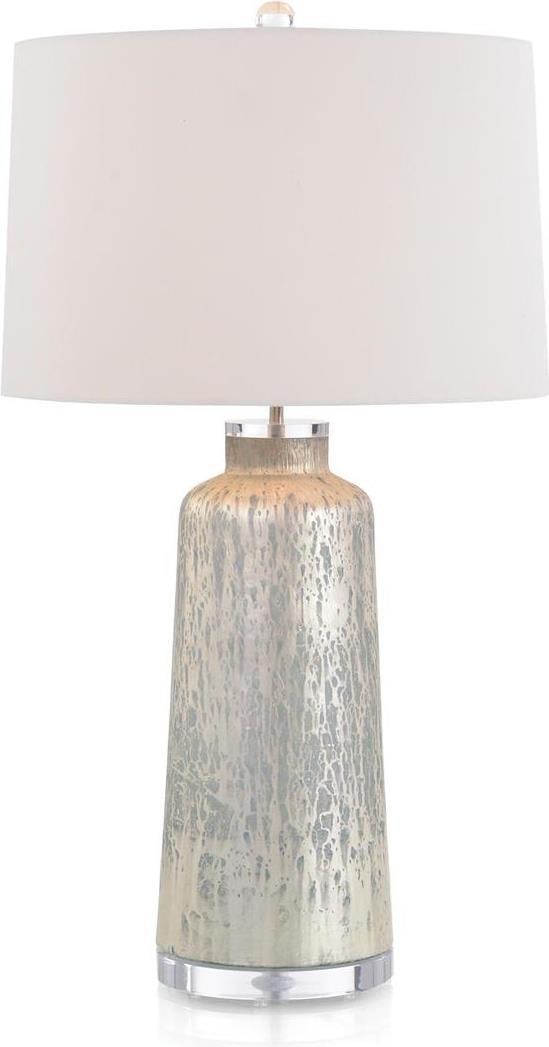 John-Richard Teal Glass Table Lamp with Silk Shade (1 of 1)
