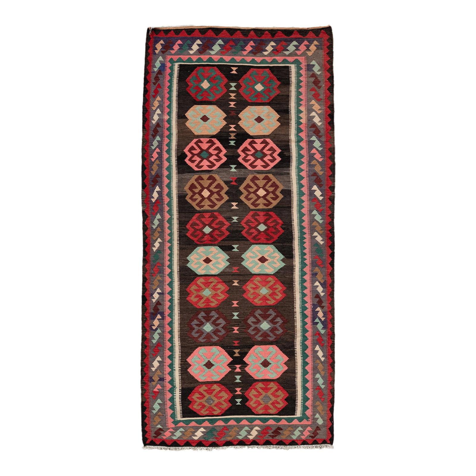 Vintage Handmade Kilim Wool Runner Multicolor Geometric Design 5'2" x 12'7" (1 of 10)