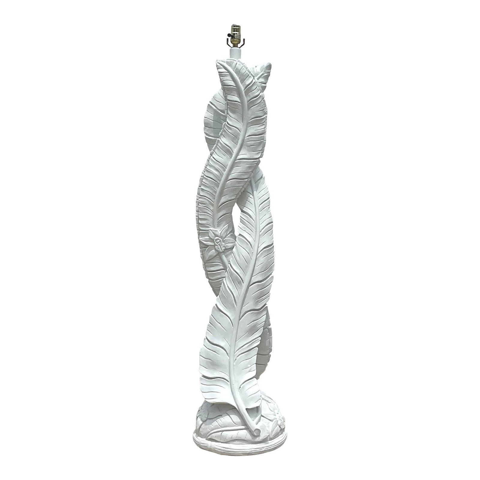 Vintage Coastal Twisted Banana Leaf Floor Lamp White Plaster 55in (1 of 6)