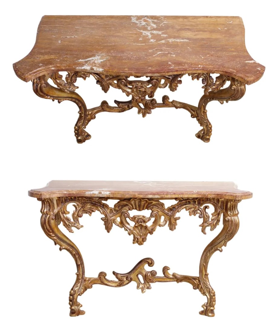 French Louis XV Wall Mount Marble Console Table Gold (1 of 10)