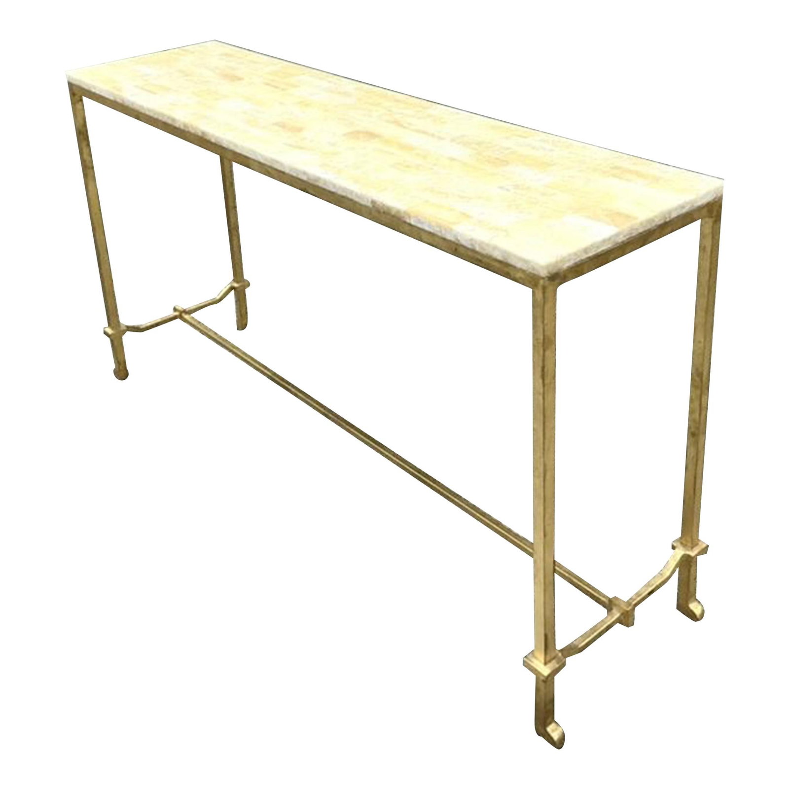 Vintage Boho Stone Top Console Table Brass Finish Currey Inspired (1 of 9)