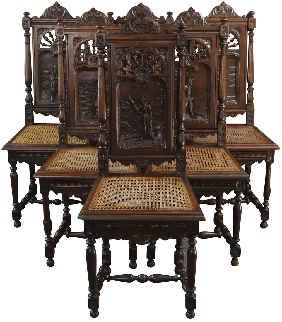 Vintage Brittany Style Antique French Dining Chairs Set of 6: Vintage Brittany Style Antique French Dining Chairs Set of 6 Enhance your dining experience with this exquisite set of 6 Antique French Dining Chairs, crafted in the elegant Brittany style. Dating bac