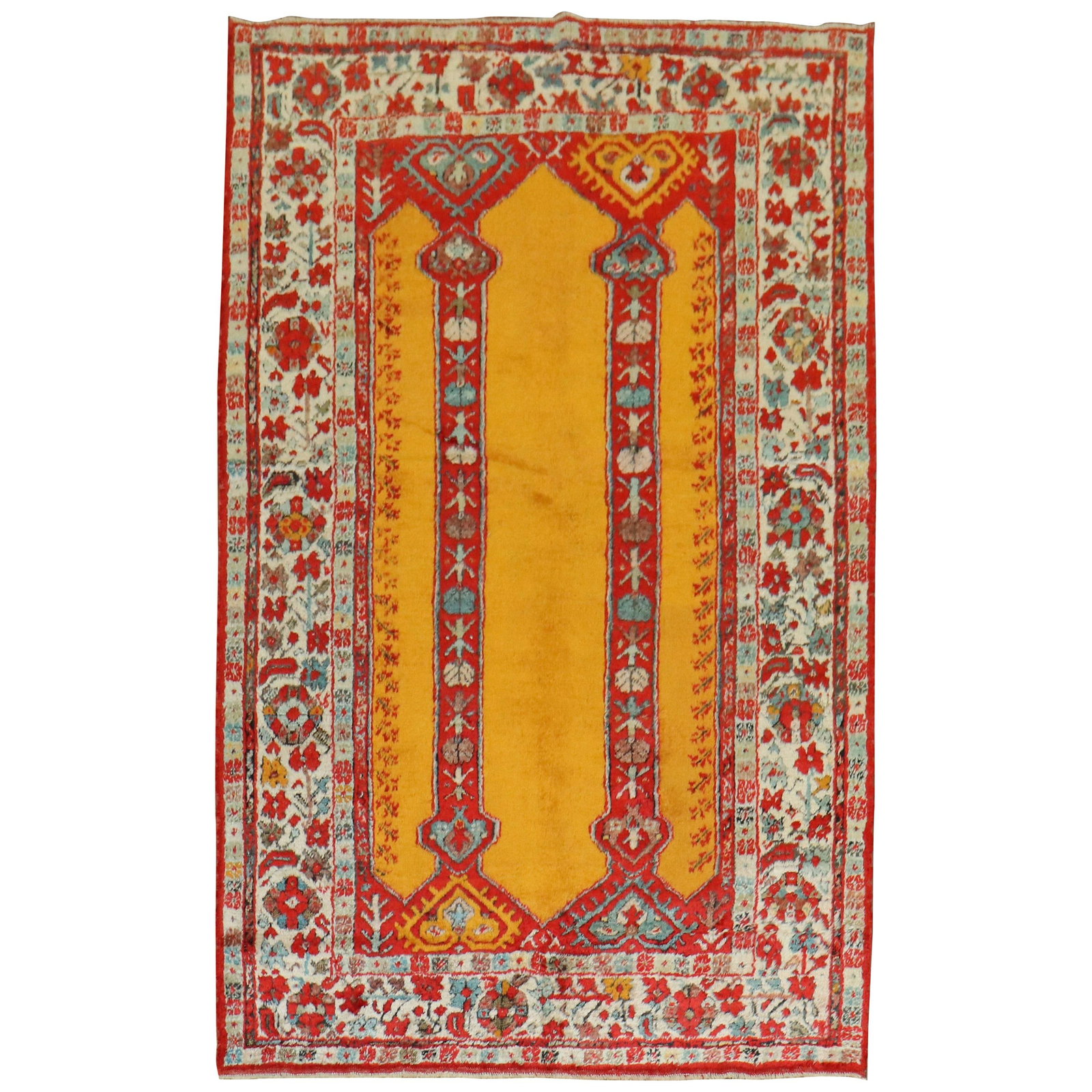 Early 20th Century Bright Saffron Angora Oushak Rug 47 x 73 Hand-Woven Turkey (1 of 8)